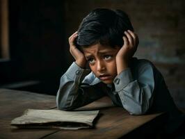 photo de émotif dynamique pose Indien enfant dans école ai génératif