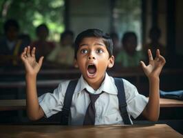 photo de émotif dynamique pose Indien enfant dans école ai génératif