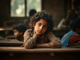 photo de émotif dynamique pose Indien enfant dans école ai génératif