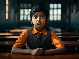 photo de émotif dynamique pose Indien enfant dans école ai génératif