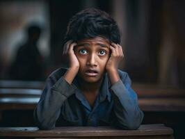 photo de émotif dynamique pose Indien enfant dans école ai génératif