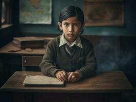 photo de émotif dynamique pose Indien enfant dans école ai génératif