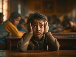 photo de émotif dynamique pose Indien enfant dans école ai génératif