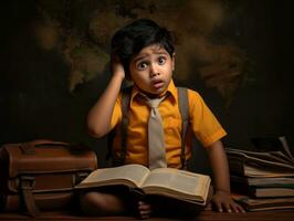 photo de émotif dynamique pose Indien enfant dans école ai génératif