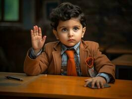 photo de émotif dynamique pose Indien enfant dans école ai génératif