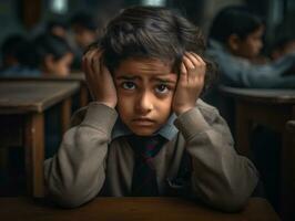 photo de émotif dynamique pose Indien enfant dans école ai génératif