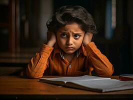 photo de émotif dynamique pose Indien enfant dans école ai génératif