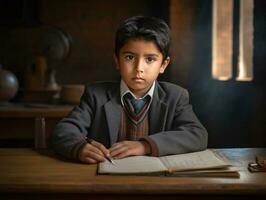 photo de émotif dynamique pose Indien enfant dans école ai génératif