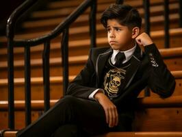 photo de émotif dynamique pose mexicain enfant dans école ai génératif