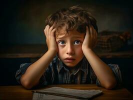 photo de émotif dynamique pose mexicain enfant dans école ai génératif