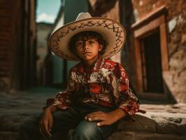 photo de émotif dynamique pose mexicain enfant dans école ai génératif