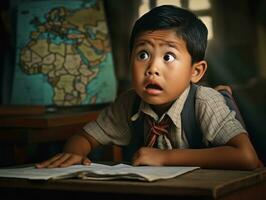 photo de émotif dynamique pose mexicain enfant dans école ai génératif