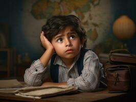 photo de émotif dynamique pose mexicain enfant dans école ai génératif