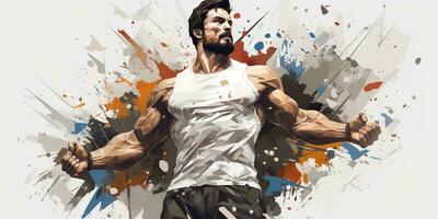 ai généré. ai génératif. Beau sport en forme homme. Gym faire des exercices en bonne santé mode de vie fort Puissance muscle motivation inspiration. graphique art photo