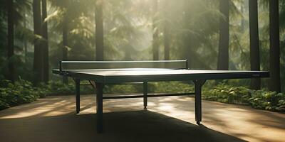 ai généré. ai génératif. Extérieur la nature table tennis ping pong Jeu sport à coucher de soleil. graphique art photo