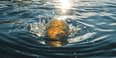 ai généré. ai génératif. verre Balle tomber dans le l'eau avec beaucoup éclaboussure autour. graphique décoration Contexte. graphique art photo