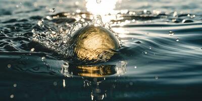 ai généré. ai génératif. verre Balle tomber dans le l'eau avec beaucoup éclaboussure autour. graphique décoration Contexte. graphique art photo