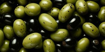 ai généré. ai génératif. noir et vert Olives en bonne santé biologique des légumes mélanger décoration modèle Contexte. graphique art photo