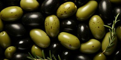 ai généré. ai génératif. noir et vert Olives en bonne santé biologique des légumes mélanger décoration modèle Contexte. graphique art photo