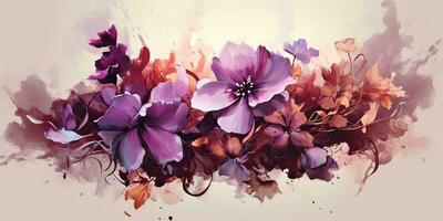 ai généré. ai génératif. magnifique décoratif fleur Floraison botanique floral rose violet fleurs aquarelle sur blanc Contexte toile. graphique art photo