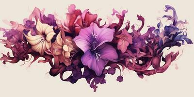 ai généré. ai génératif. magnifique décoratif fleur Floraison botanique floral rose violet fleurs aquarelle sur blanc Contexte toile. graphique art photo