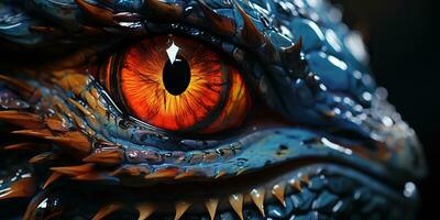 ai généré. ai génératif. mythe fantaisie dragon œil. macro proche en haut illustration décoration graphique art. graphique art photo