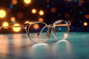 lunettes avec bokeh dans le Contexte. sélection de des lunettes pour vision concept. génératif ai photo