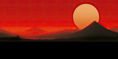 ai généré. ai génératif. Japonais asiatique minimaliste paysage Contexte. la nature Extérieur Soleil Montagne le coucher du soleil lever du soleil vacances aventure voir. graphique art photo