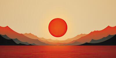 ai généré. ai génératif. Japonais asiatique minimaliste paysage Contexte. la nature Extérieur Soleil Montagne le coucher du soleil lever du soleil vacances aventure voir. graphique art photo