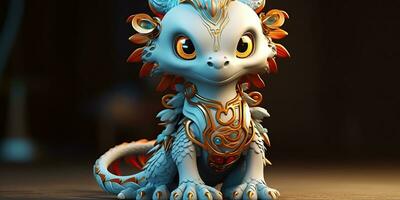 ai généré. ai génératif. asiatique chinois peu mignonne dragon figure jouet jeu. symbole de culture Nouveau année Puissance vacances. graphique art photo