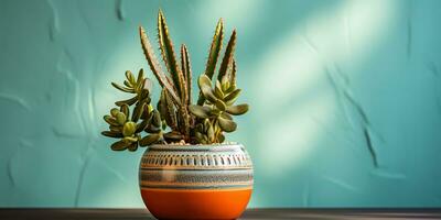 ai généré. ai génératif. décoratif abstrait fleur cactus plante botanique sur rustique bois tableau. décoration confortable Accueil ambiance. graphique art photo