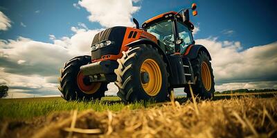 ai généré. ai génératif. tracteur combiner machine récolte champ agriculture. la nature Extérieur Prairie paysage machine industrie. graphique art photo