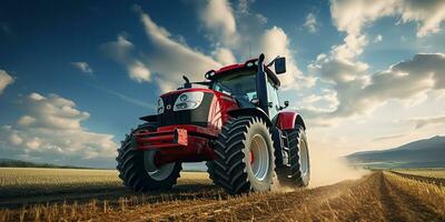 ai généré. ai génératif. tracteur combiner machine récolte champ agriculture. la nature Extérieur Prairie paysage machine industrie. graphique art photo