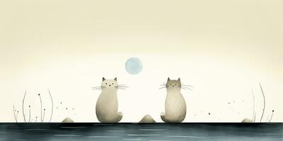 ai généré. ai génératif. ancien rétro des gamins dessin animé personnage chats séance à lune et hurlement à nuit. graphique art photo