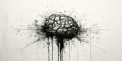 ai généré. ai génératif. Humain cerveau esprit organe encre esquisser graffiti rue mur art. graphique art photo