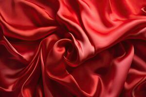 abstrait rouge lisse soie Contexte. satin élégant luxe tissu. magnifique doux plis sur le surface de le tissu. génératif ai photo