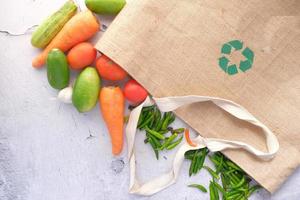Flèches recyclées signe sur un panier avec des légumes
