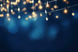 Noël guirlande bokeh lumières plus de bleu Contexte. minimaliste vacances éclairage. ai généré photo