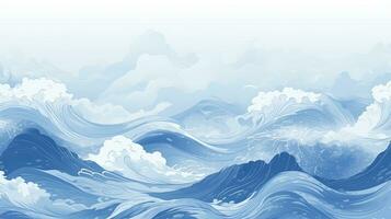 bleu texture avec Japonais vague modèle dans ancien Contexte fabriqué avec génératif ai photo