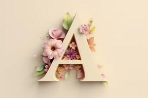 3d lettre avec fleurs. ai génératif photo