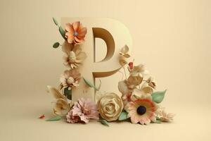 3d lettre avec fleurs. ai génératif photo