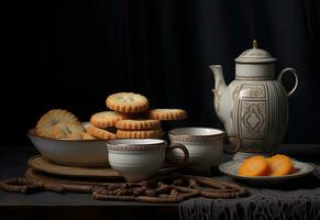 biscuits fabriqué en dehors de blé et pouvez être mangé solo comme bien comme avec thé. beurre biscuits. établi avec génératif ai technologie. photo