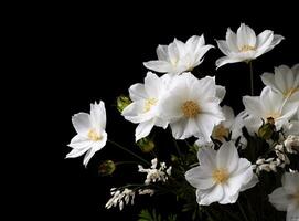une bouquet de blanc Marguerite fleurs sur rustique tableau noir table surface, avec brouiller copie espace Contexte. établi avec génératif ai technologie. photo