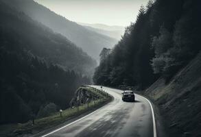 le entier famille est conduite pour le fin de semaine. gens sont séance dans le auto. loisirs, voyage, tourisme. établi avec génératif ai technologie. photo