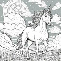 Licorne coloration page - ligne art style photo