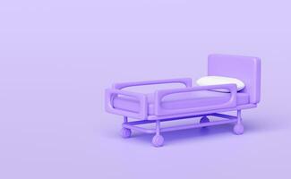 3d patient lit vide isolé sur violet Contexte. 3d rendre illustration photo