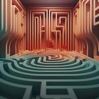 3d le rendu de une labyrinthe dans une pièce avec une lumière à l'intérieur photo