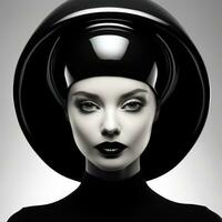 magnifique femme dans une noir et blanc photo, dans le style de mode formes photo