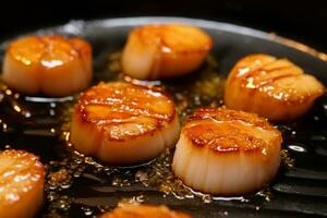 fermer Haut vue de Ingrédients brûlé coquille, Japonais aliments. ai généré. photo