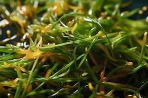 fermer Haut vue de Ingrédients algue salade végétarien, Japonais aliments. ai généré. photo